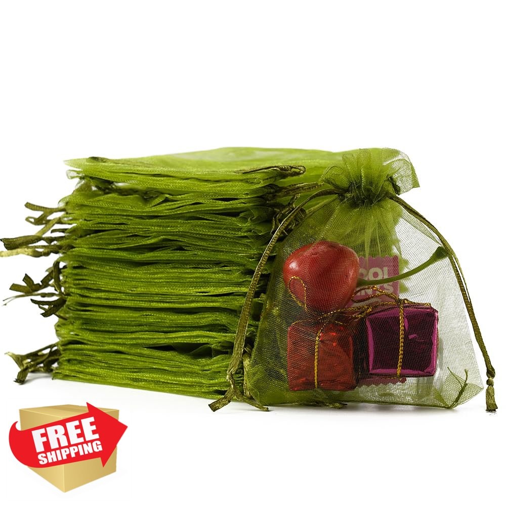 Meowoo Olivegreen Organza Bags 100ct 3x4" Drawstring Jewelry Candy Christmas
