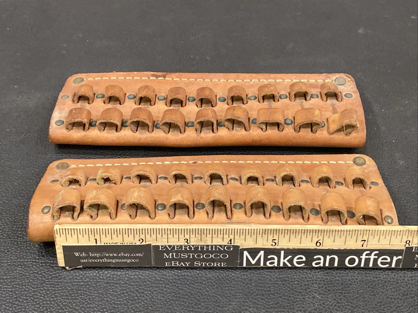 2 Vintage Hunter Leather Ammo Belt Holder Slide-On Cowboy Western 9 Rounds Slots