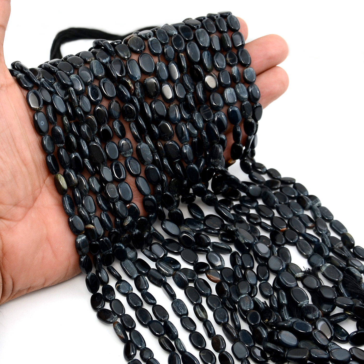 Black Tiger's Eye Oval Beads 13 Inch Strand Natural Gemstone Jewelry Wholesale