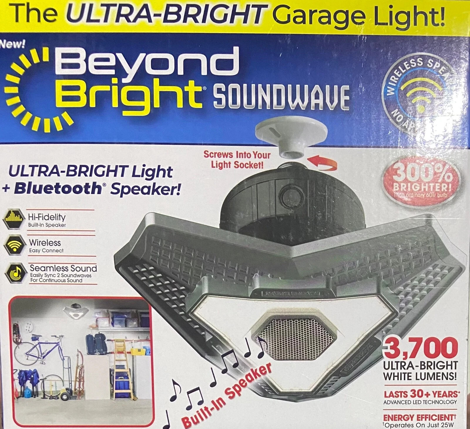 NEW Beyond Bright 3.7K LED Ultra-Bright Light w/ Bluetooth  Soundwave Speaker!