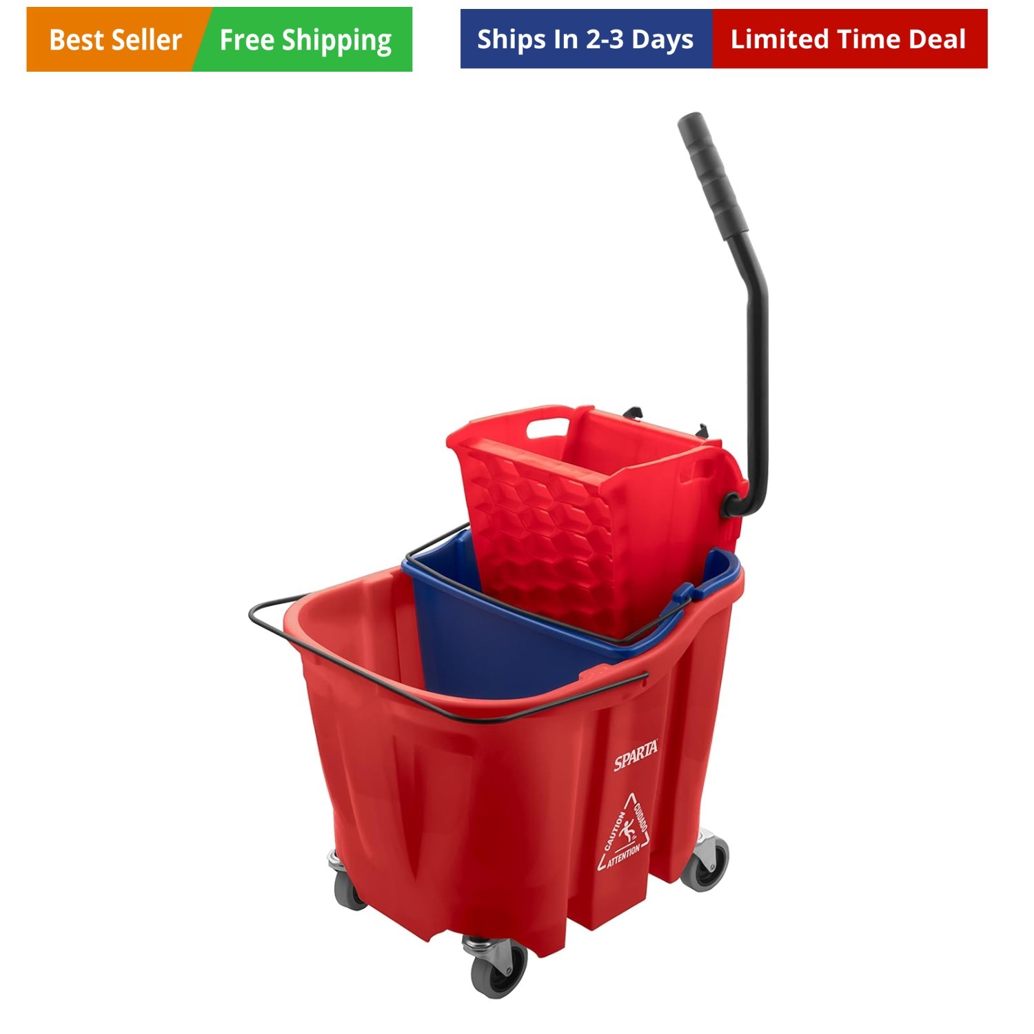 Carlisle FoodService Products Mop Bucket with Side-Press Wringer & Soiled Wat...