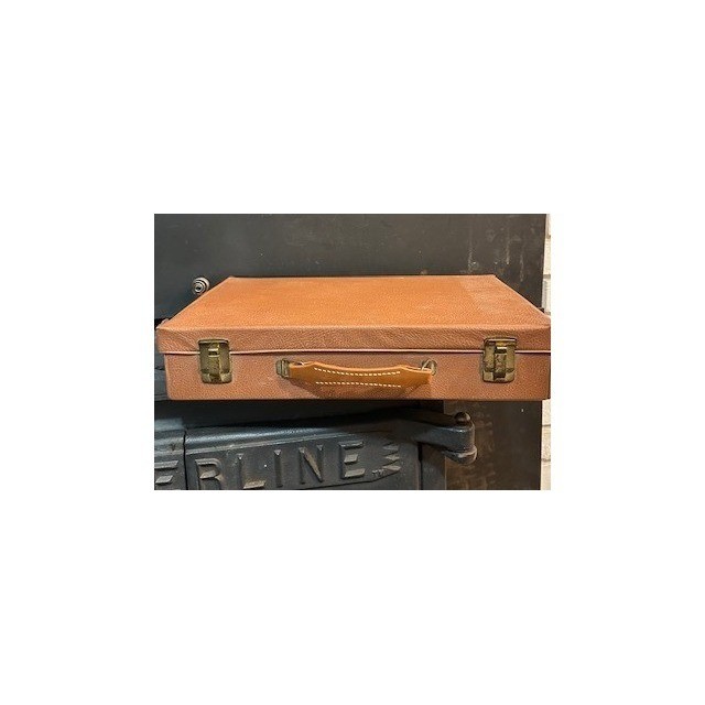 Vintage Tan Faux Leather Hardshell Carrying Case Briefcase Suitcase 15.5x12x4