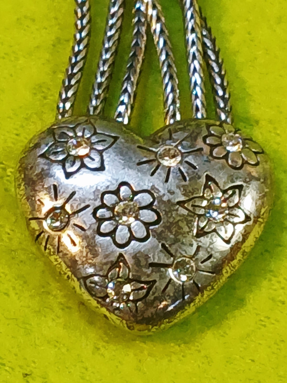 Brighton Sparkling Floral Heart Crystal Pendant Necklace Multi-Strand SilverTone
