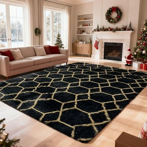 8x10 Fluffy Area Rugs for Living Room,Shag Area Rug for Bedroom,Geometric Soft 