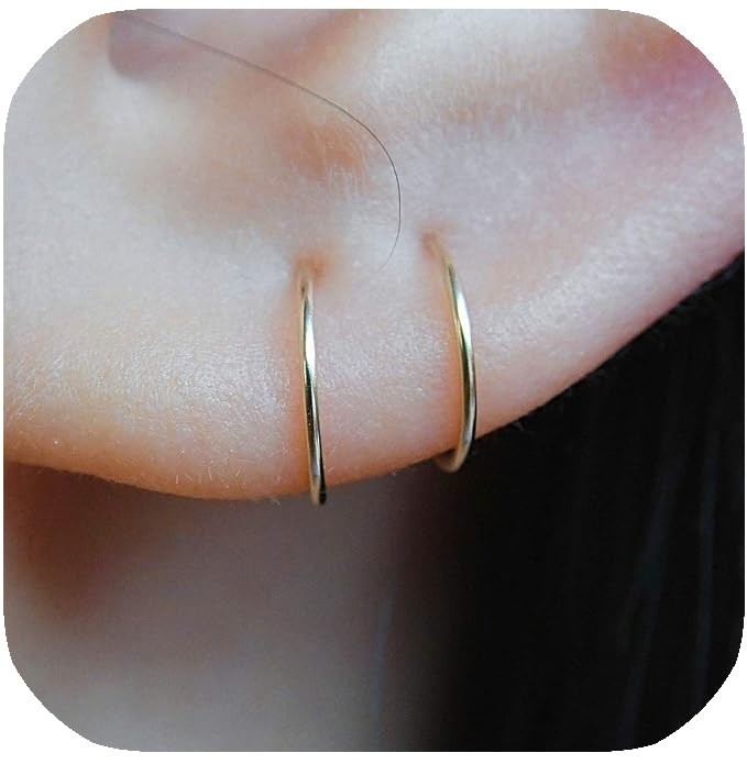14K Gold Filled Small Hoop Earrings for Cartilage 7mm 22 gauge / 1 pair, 