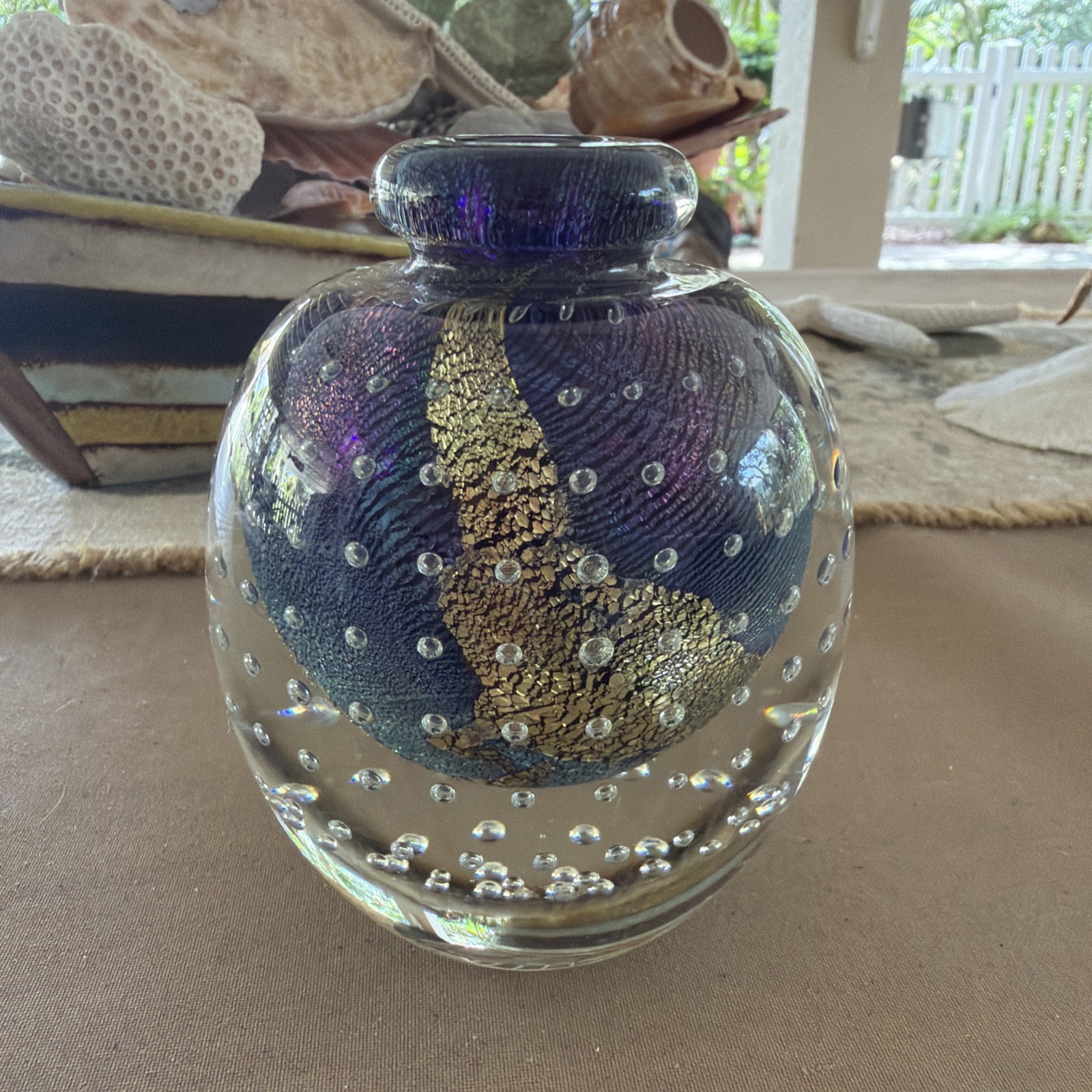 Robert Eickholt Art Glass Signed 1986 Blown Glass Controlled Bubbles 4.5” H