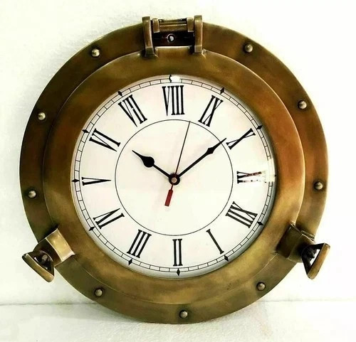 Clock 12" Antique Marine Brass Porthole Clock Nautical Wall Clock Home Décor