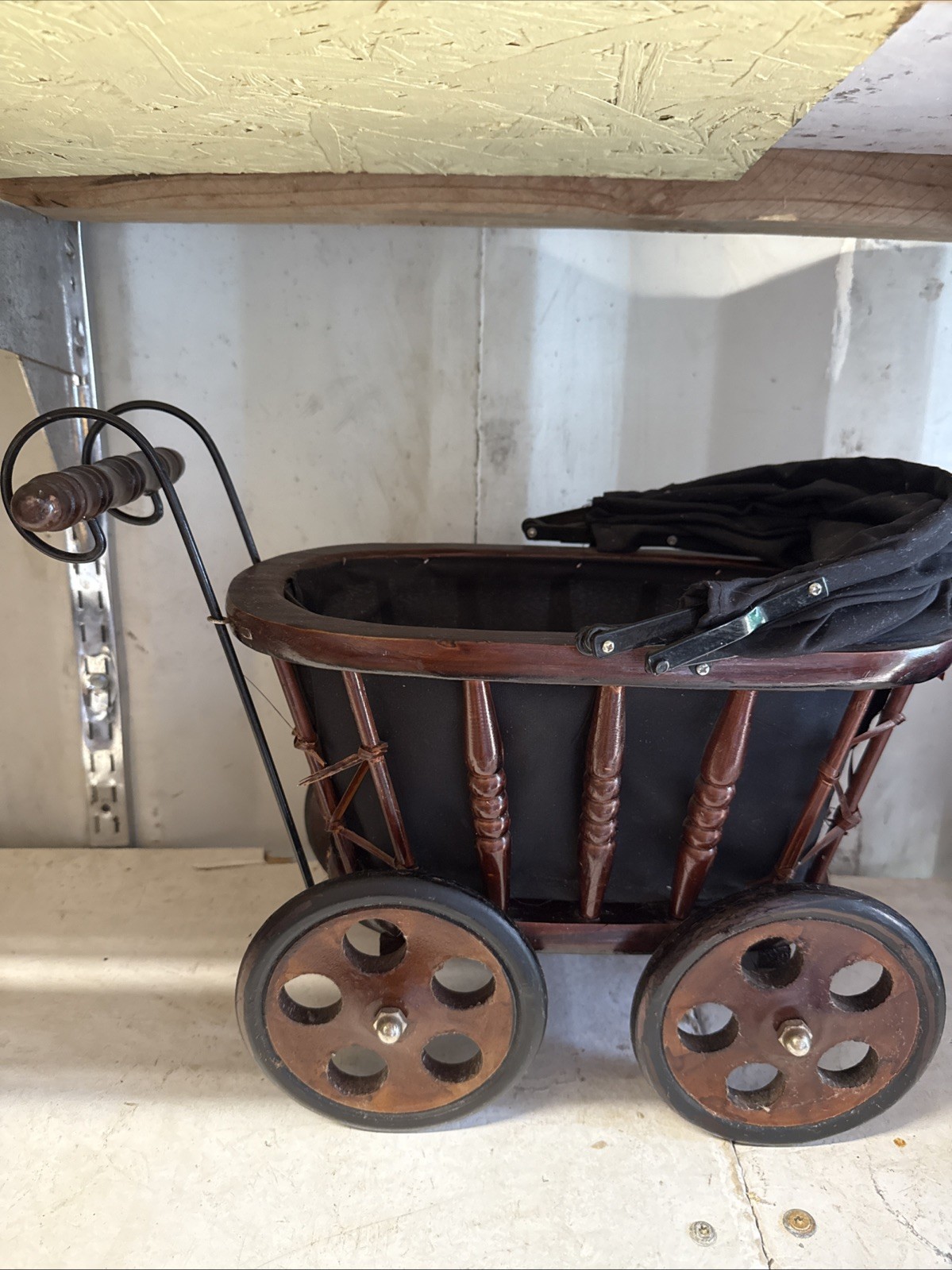 Antique Victorian Baby Doll Stroller Vintage Wicker Wood Iron Baby Doll Carriage