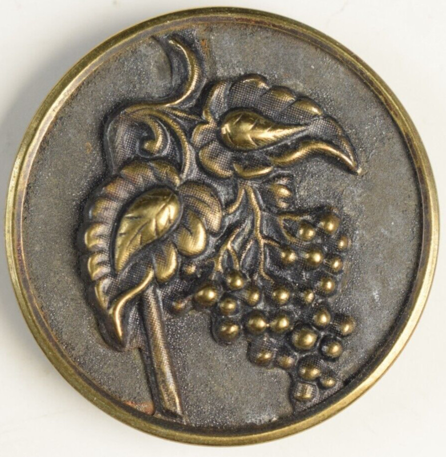 Victorian Large Brass Grapes leaves Vine Lacquer-Back Button R26