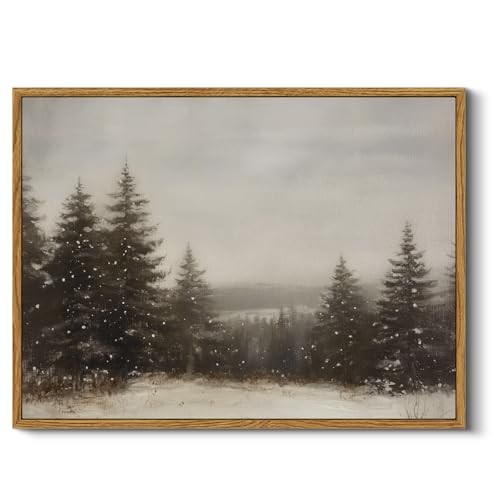  Framed Canvas Wall Art Winter Christmas Decor 16"L x 12"W Pine Tree Forest
