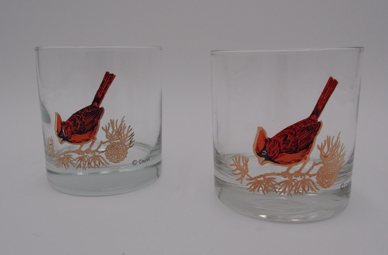 Vintage MCM Couroc Red Cardinal Lowball Rocks Cocktail Glasses Set of 2