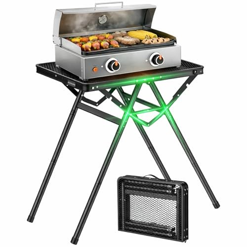  Folding Grill Table Max Capacity 180 lbs, 3 Adjustable Height Camping Table 