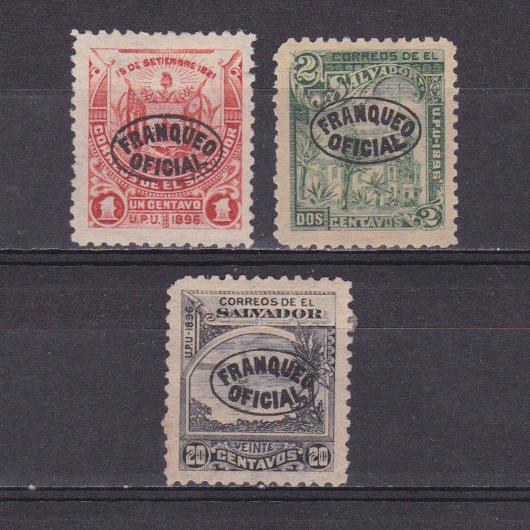 EL SALVADOR 1897, Sc# O79, O80, O86, Wmk, MH/No gum