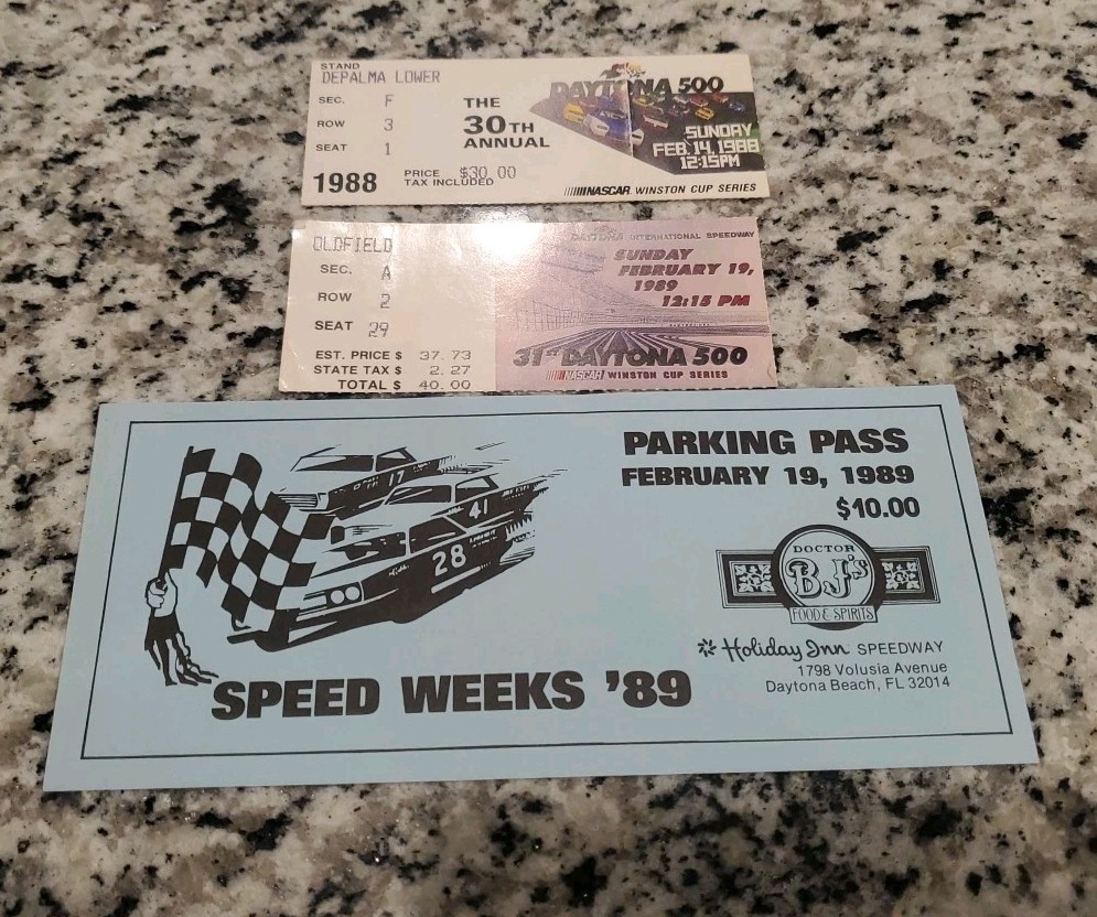 1988 & 1989 Daytona 500 Tickets & 1989 Parking Pass - Nascar Memorabilia 