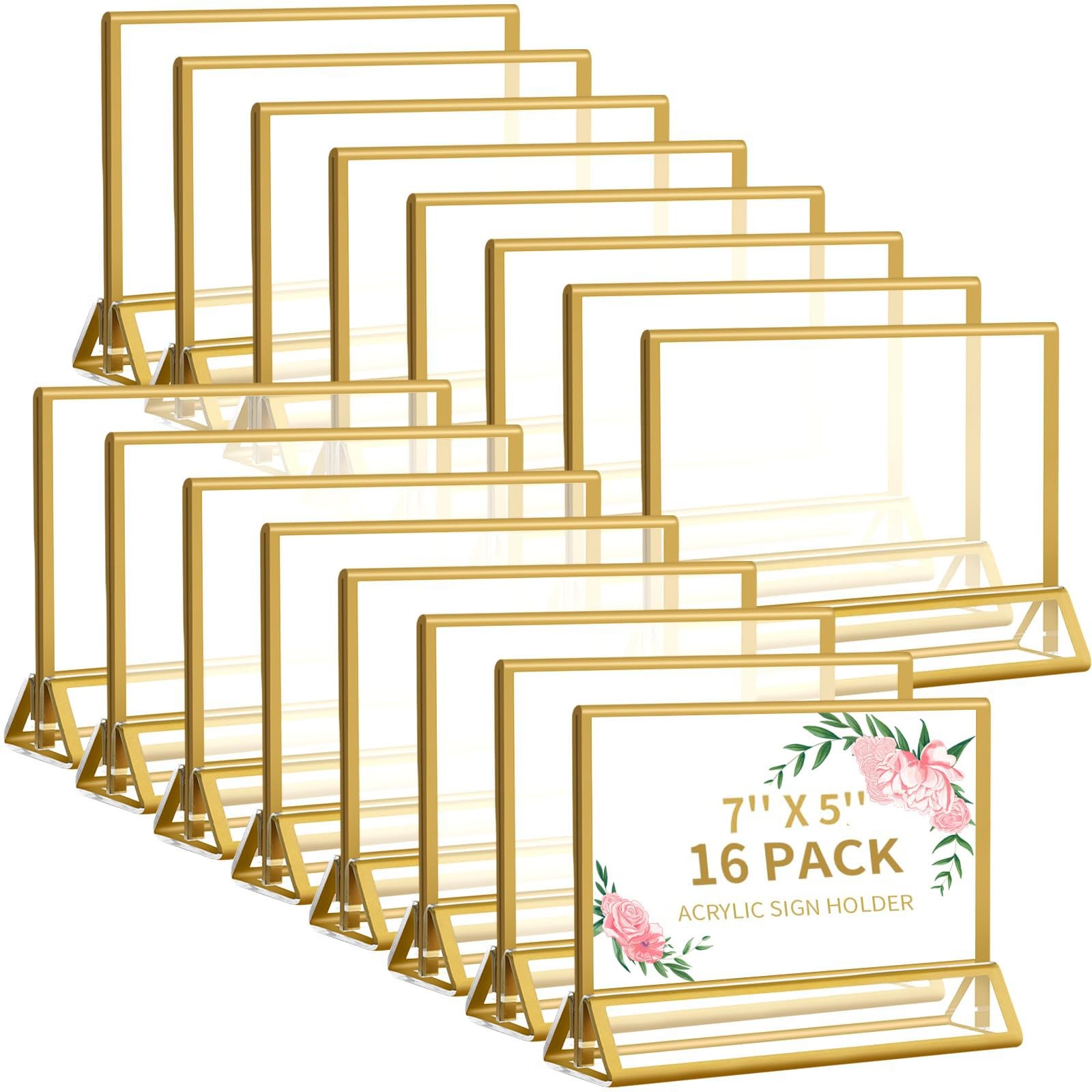 Smarpau 7x5 Gold Acrylic Sign Holder, 16 Pack Wedding Table Number Holders