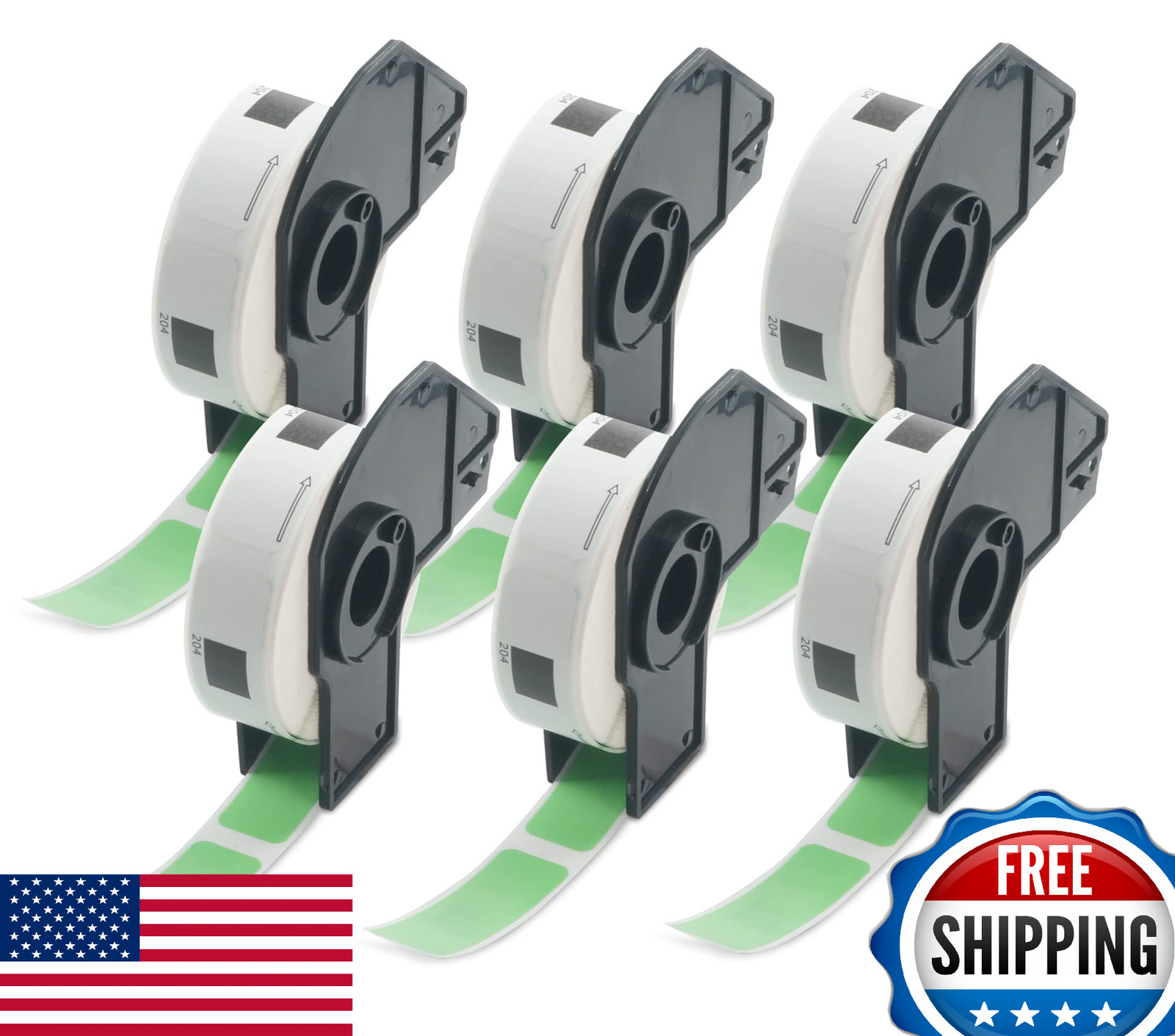 BETCKEY Labels for Brother DK-1204, Black on Green, 6 Rolls/2400 Labels