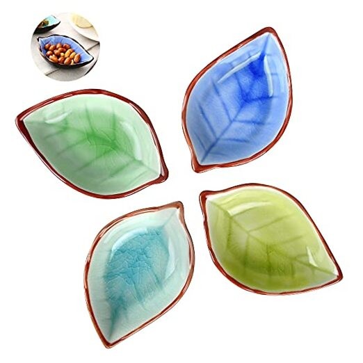 4-Pack Charcuterie Bowls, Leaf-Shaped Small Bowl, Crack Leaf Shape Sauce Bowl