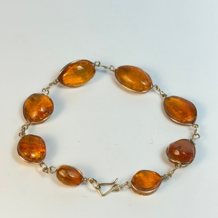 Vintage Bracelet Amber Colored Beads Hand Wired Elegant Boho