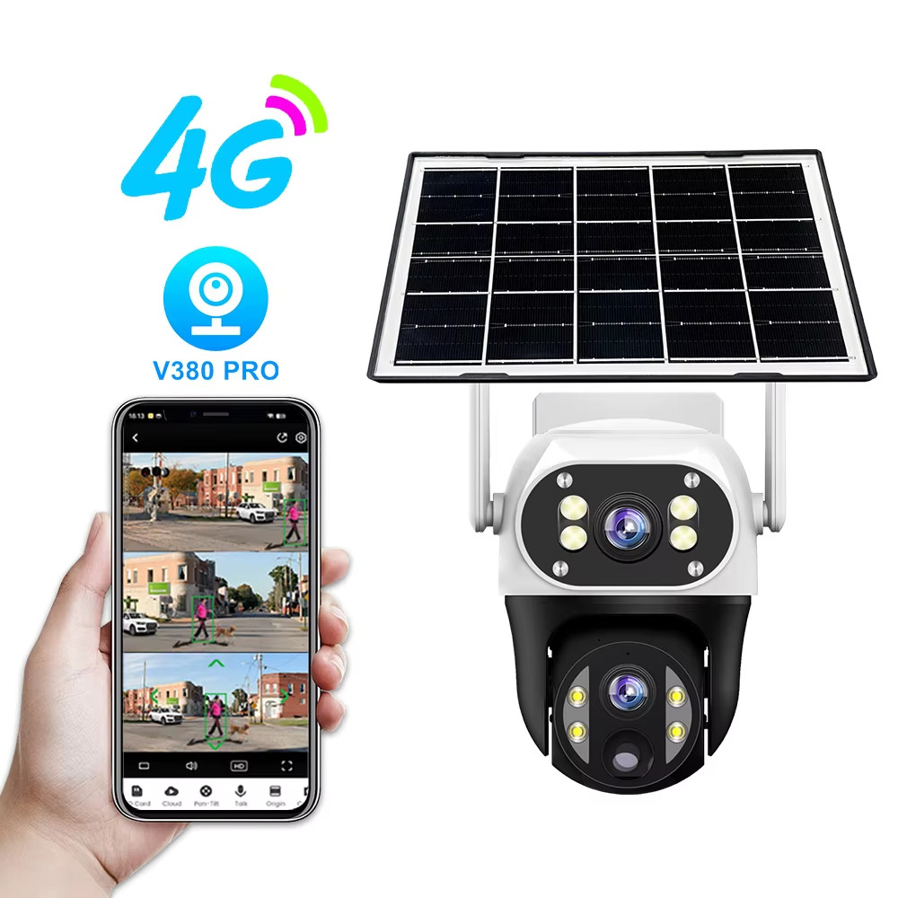 Solar 4K 8MP 4G with SIM Surveillance Camera Dual Lens 10X Digital Zoom Auto Hum