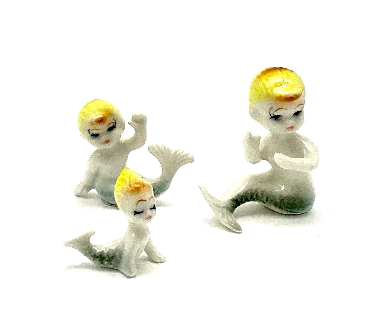 Vintage Mermaid Bone China Kitschy Figurine Japan Set of 3