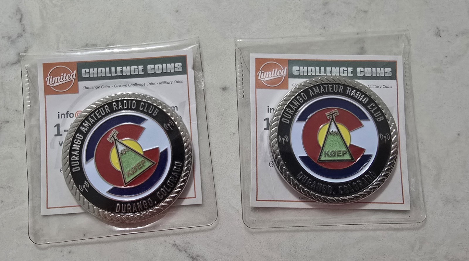 Two Durango Amateur Radio Club Challenge Coins