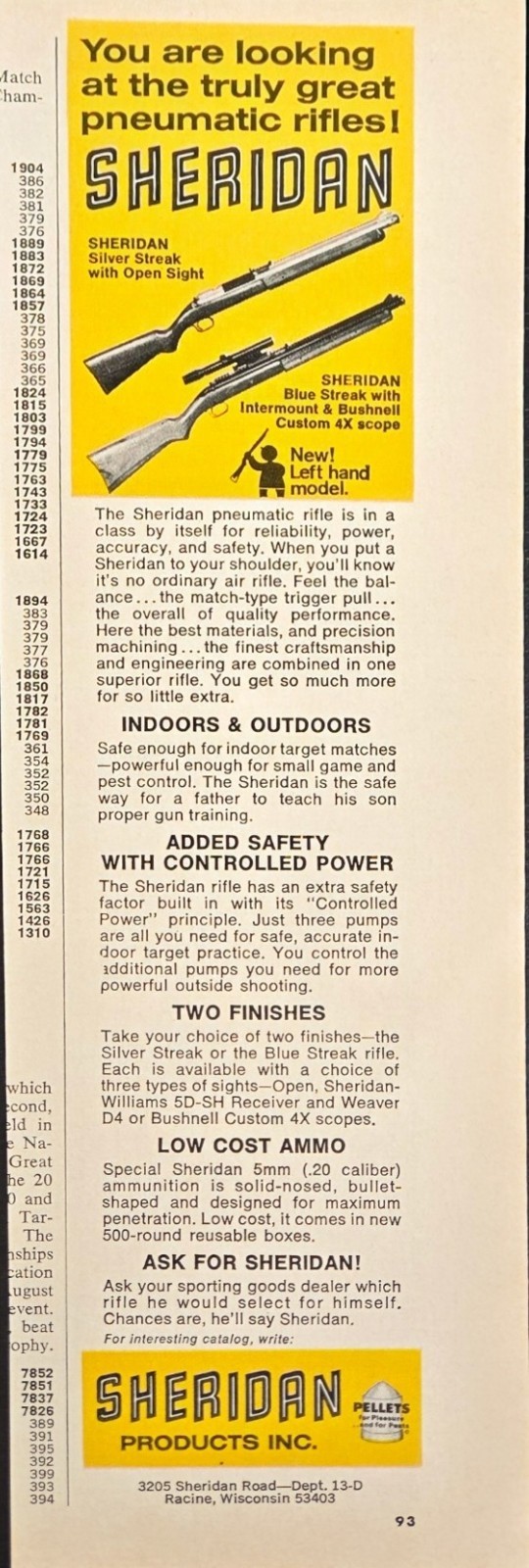 1973 Vintage Sheridan Print Ad Original Silver Blue Streak 5mm Air Rifle Art