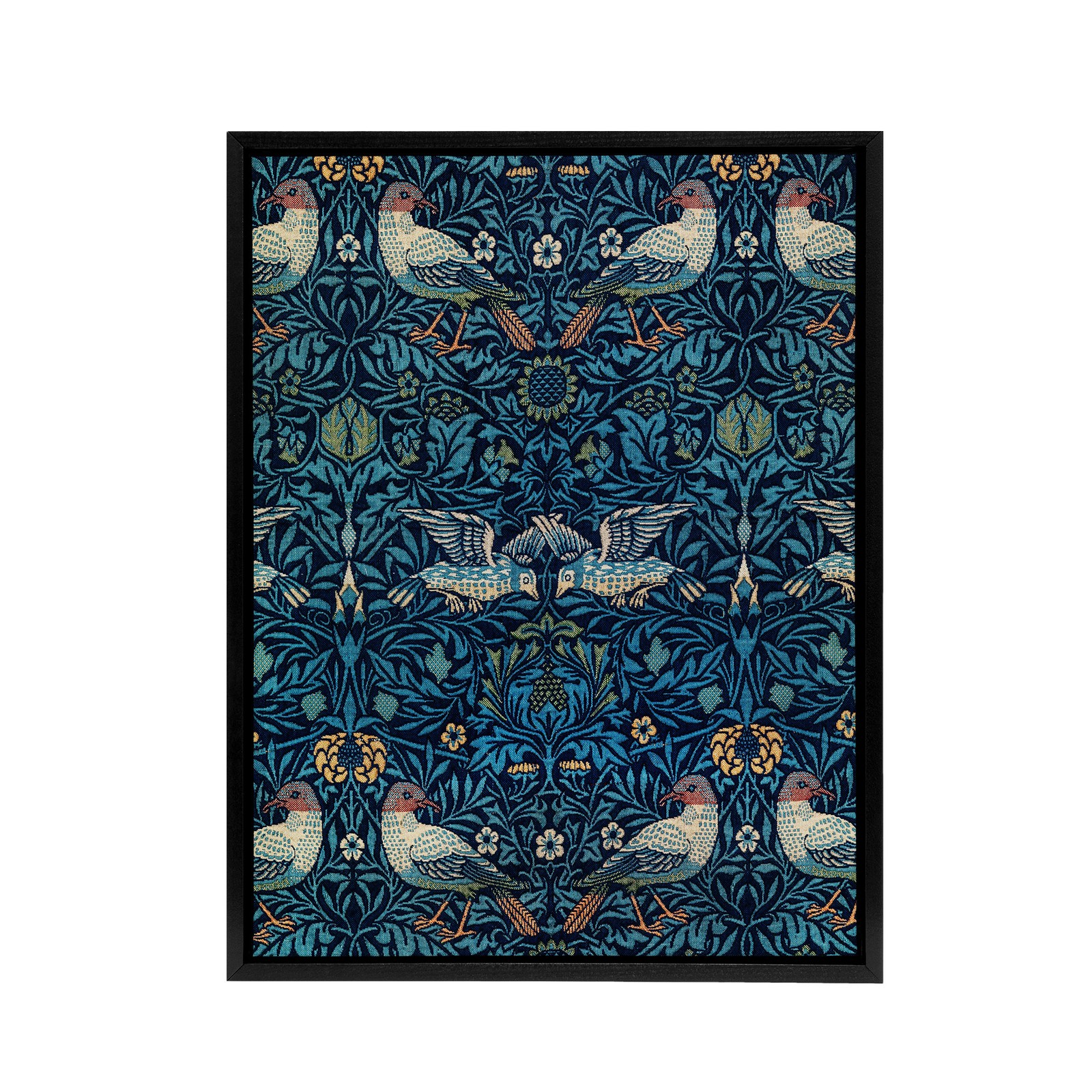 Birds and Flowers Blue Pattern Framed Canvas Wall Art Print Morris