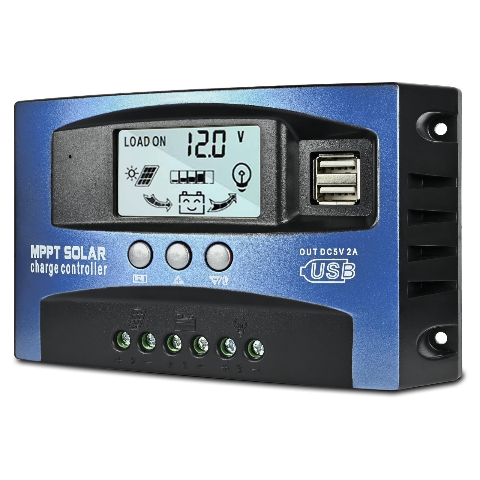 60A MPPT Solar Charge Controller, 12V/ 24V Panel Battery Blue 