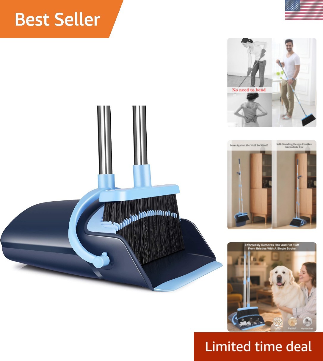 Broom and Dustpan Set for Home 2026 Indoor Outdoor Broom with Dustpan Combo S...