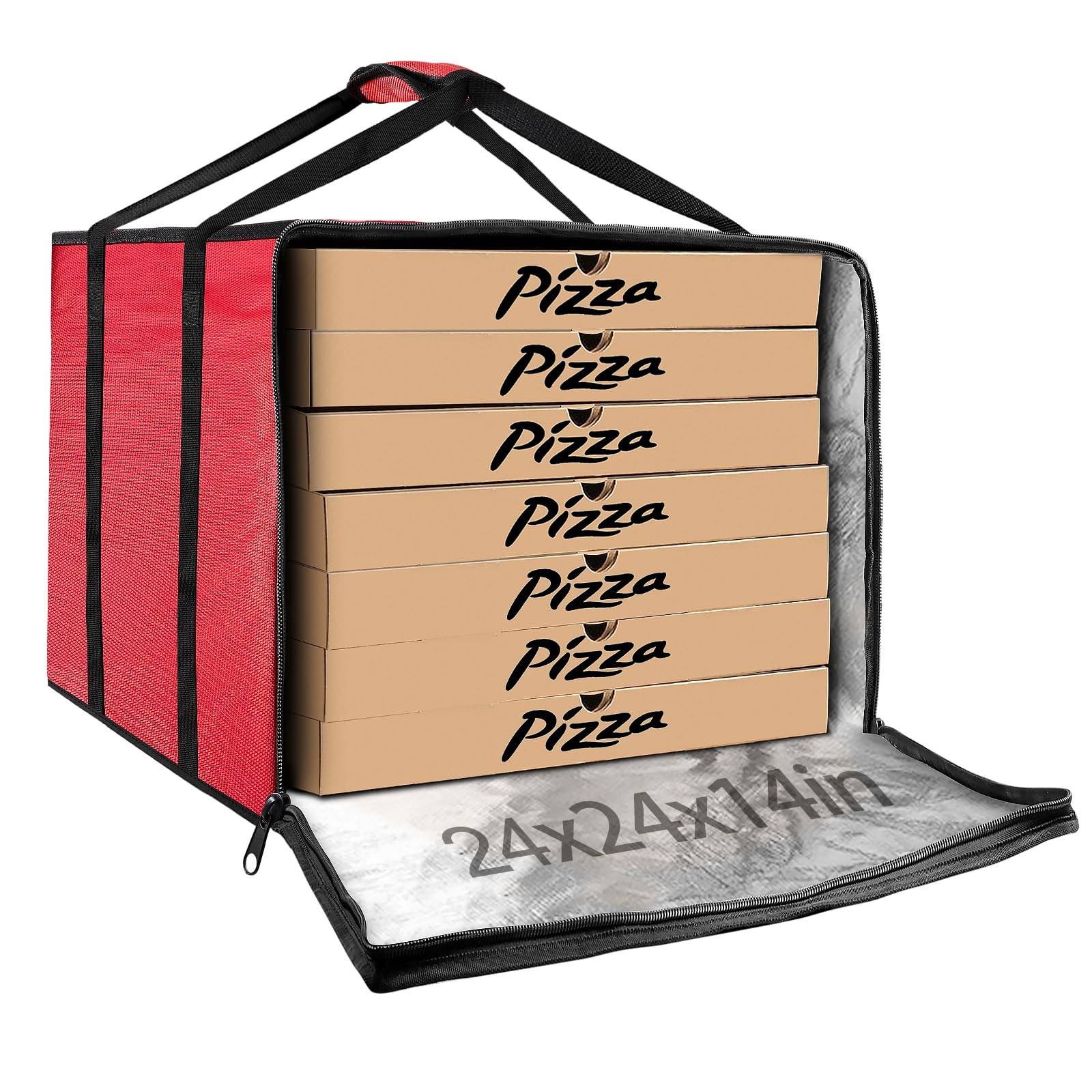 Large Pizza Delivery Bag Insulated 24"x 24" x14", Red Pizza Warmer Bag for Fo...