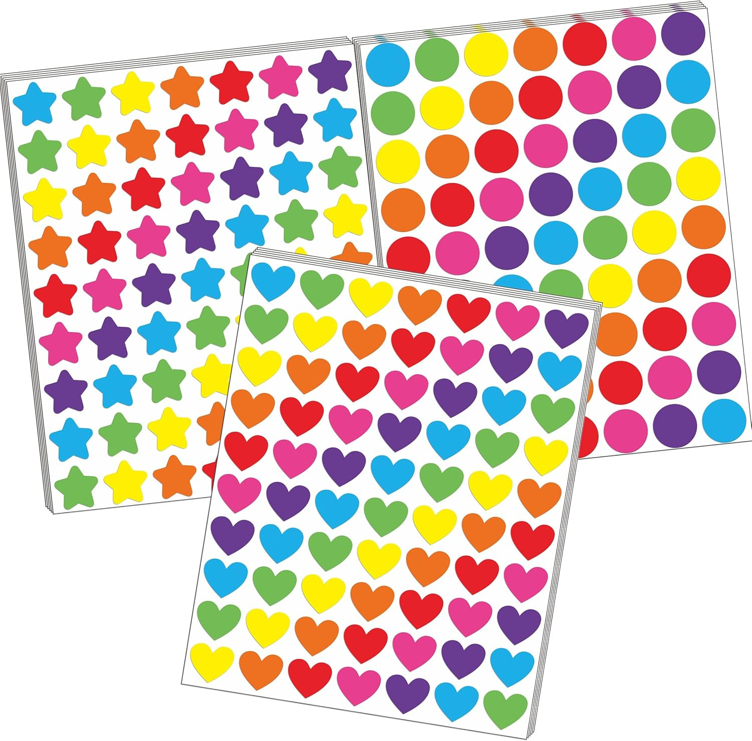 2150 Pcs Star Heart Dot Stickers for Kids Rainbow Reward Small Shape Self Adhesi