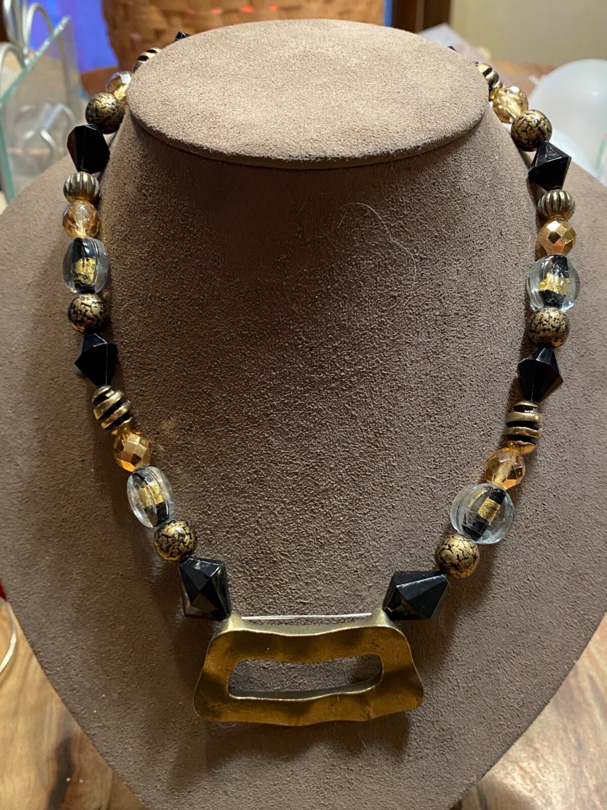 Gold Tone Metal Lucite Lamp Work Glass Beaded Necklace Chico's 17" - 20 1/2"