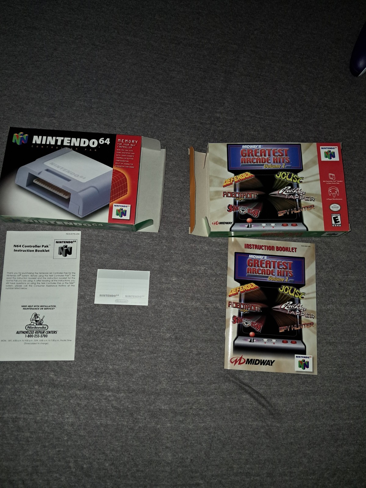 Nintendo N64 Memory Card And Greatedt Arcade Hits Box And Manual Only. No Game