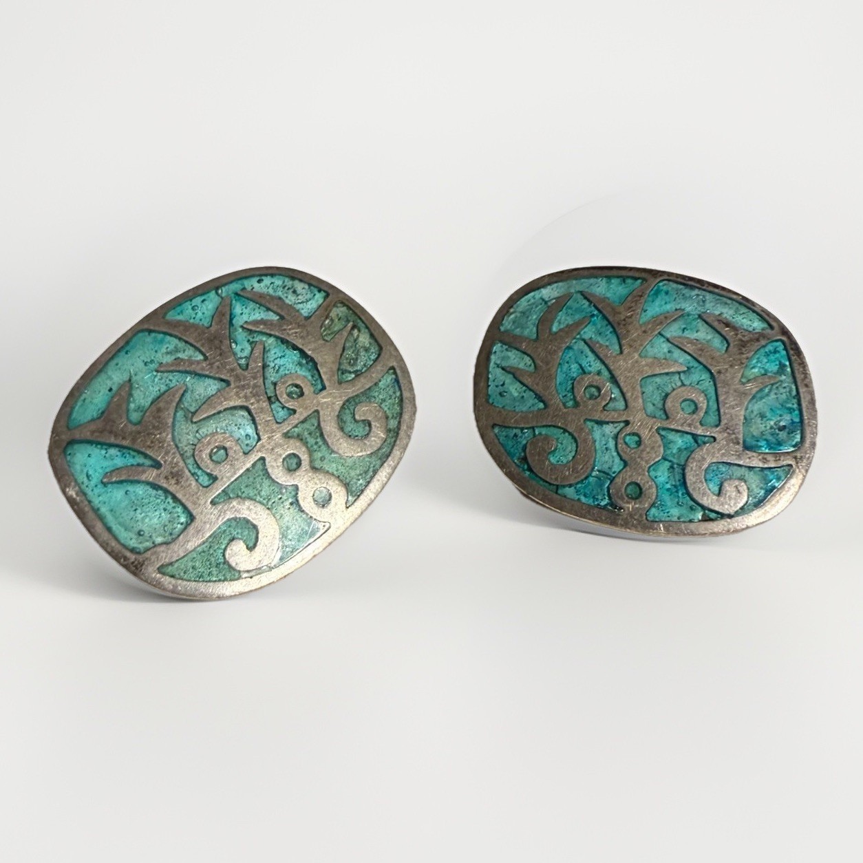 Vintage Taxco Sterling Silver Turquoise Earrings Mexico