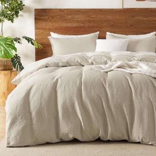  Waffle Weave Duvet Cover Set King Size,Soft Breathable King(104"×90") Natural