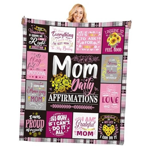 New Mom Gifts Blanket - Mama Daily Affirmations Throw 50x60, Postpartum Self 