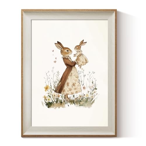  Framed Canvas Wall Art, 12x16 Inch Vintage Bunny 16"L x 12"W Mama Rabbit’s Hug