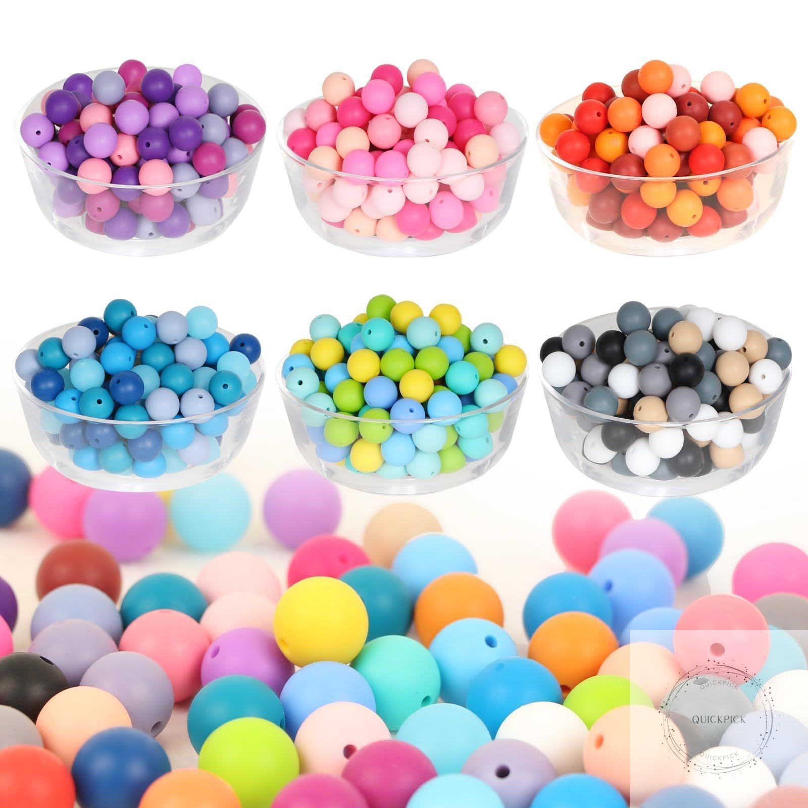 240Pcs Silicone Beads for Keychain Making Kit 15mm Silicone Beads Bulk 30 Colors
