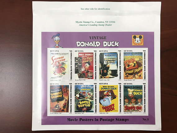 1993 Guyana #2771a-h Disney, Movie Posters Donald Duck Postage Stamps Full Sheet