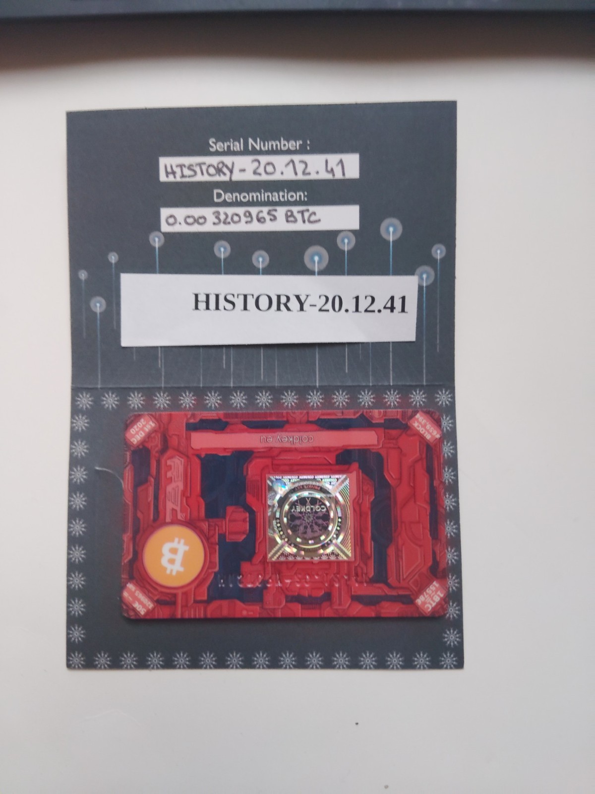 Rare 2020 Coldkey Physical Bitcoin Wallet Card | History Edition | No BTC Value