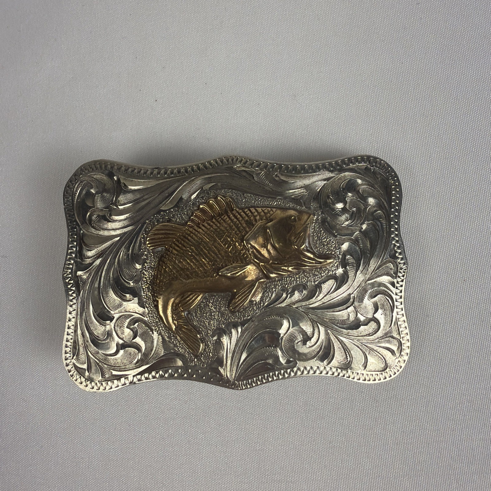 Western Nickel Silver-brass Wide Mouth Bass Fish Belt Buckle Made in USA Vintage