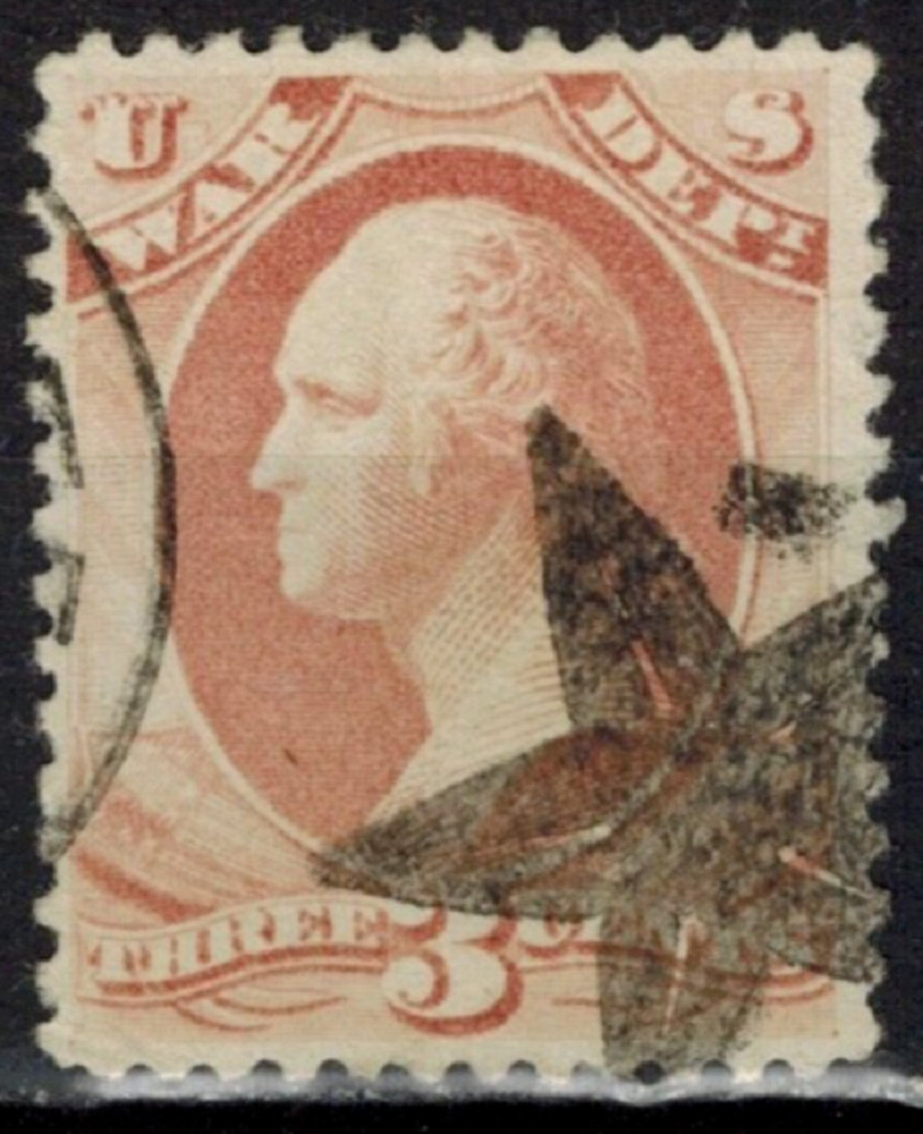 3c WAR DEPT OFFICIAL -  FANCY CANCEL - UNUSUAL STAR w SLITS DESIGN - MUST SEE !!