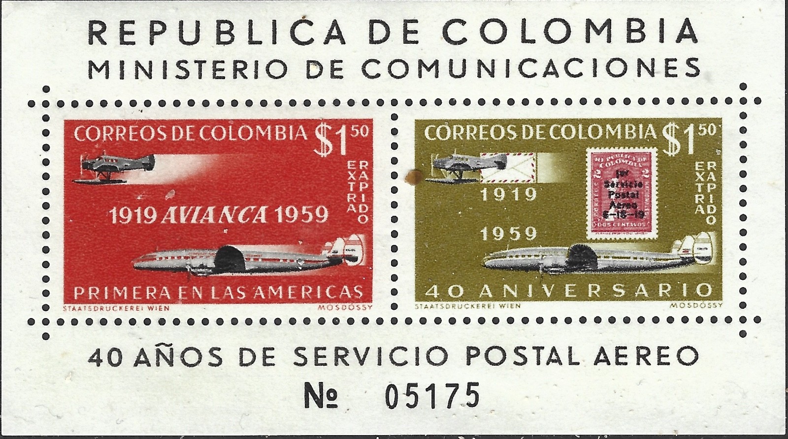 Colombia 1960 #C350 40 Years of Colombian Air Mail Service - MNH