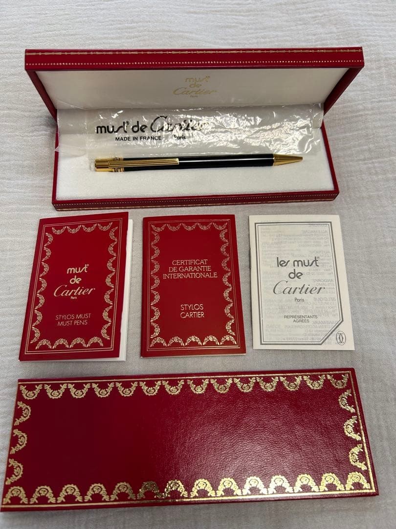 Cartier Trinity Ballpoint Pen Black Gold Near Mint Authentic Rare Item