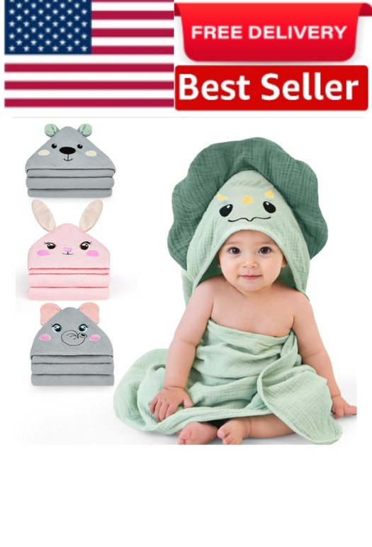 Hooded Baby Towels 100% Muslin Baby Bath Towels for Newborn with Animal