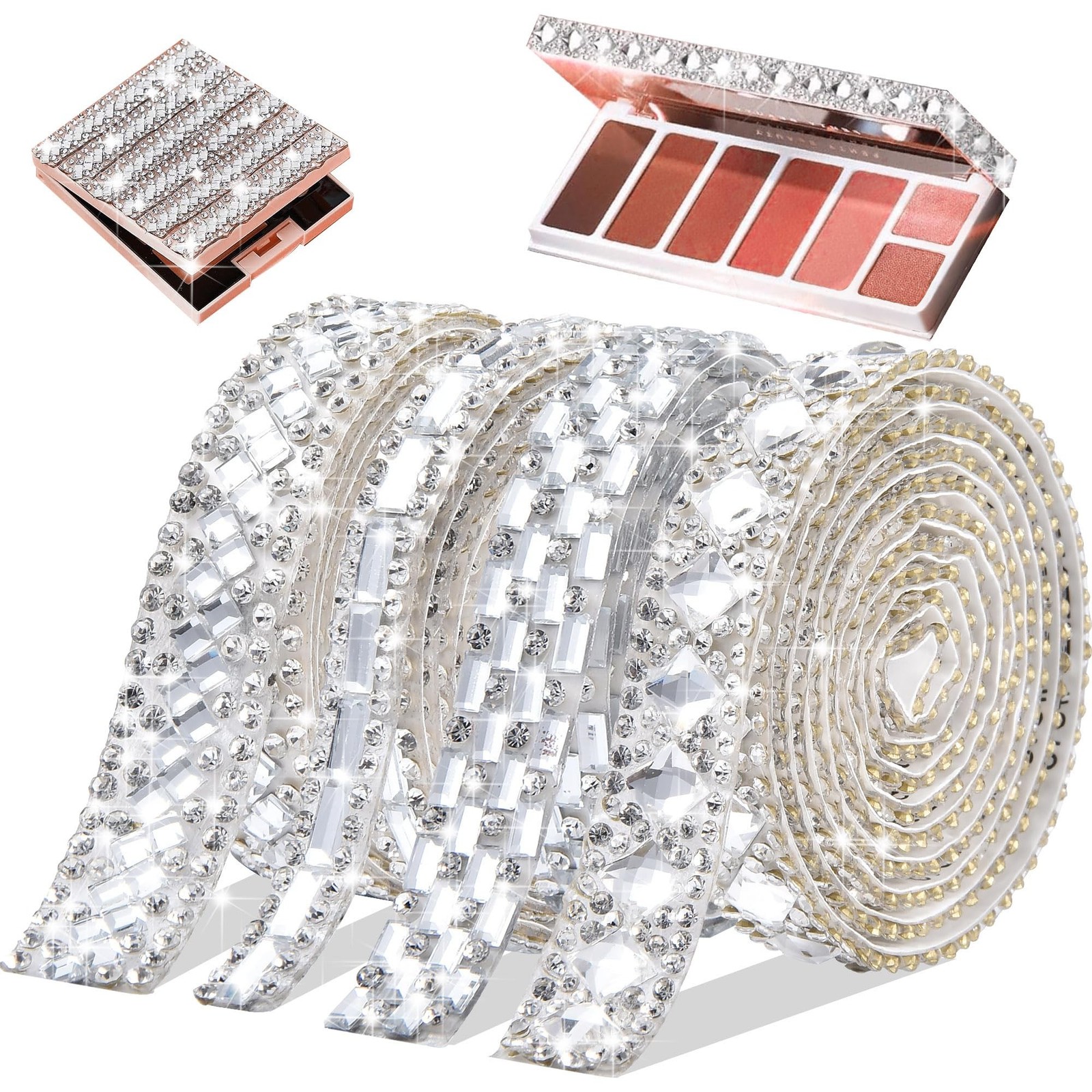 4 Rolls Bling Rhinestone Ribbon Crystal Strips, 4 Styles Self Adhesive Glass ...