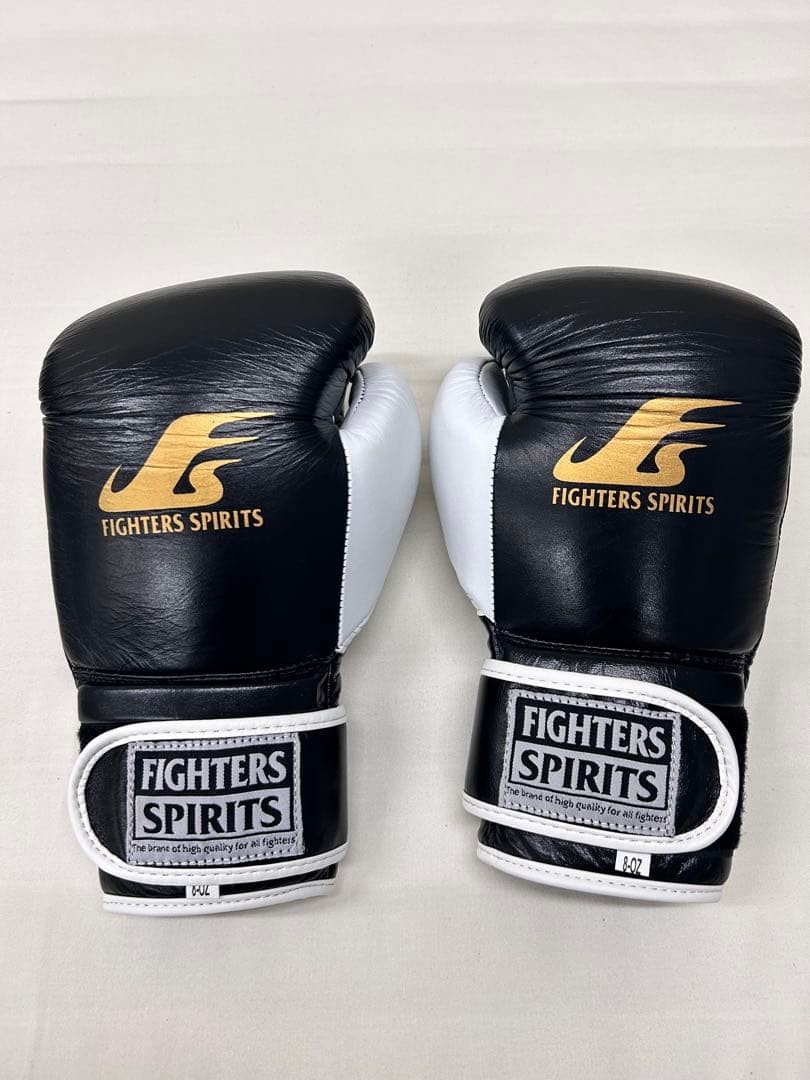 FIGHTERS SPIRITS Boxing Gloves 8oz Black x White Leather Punching Training