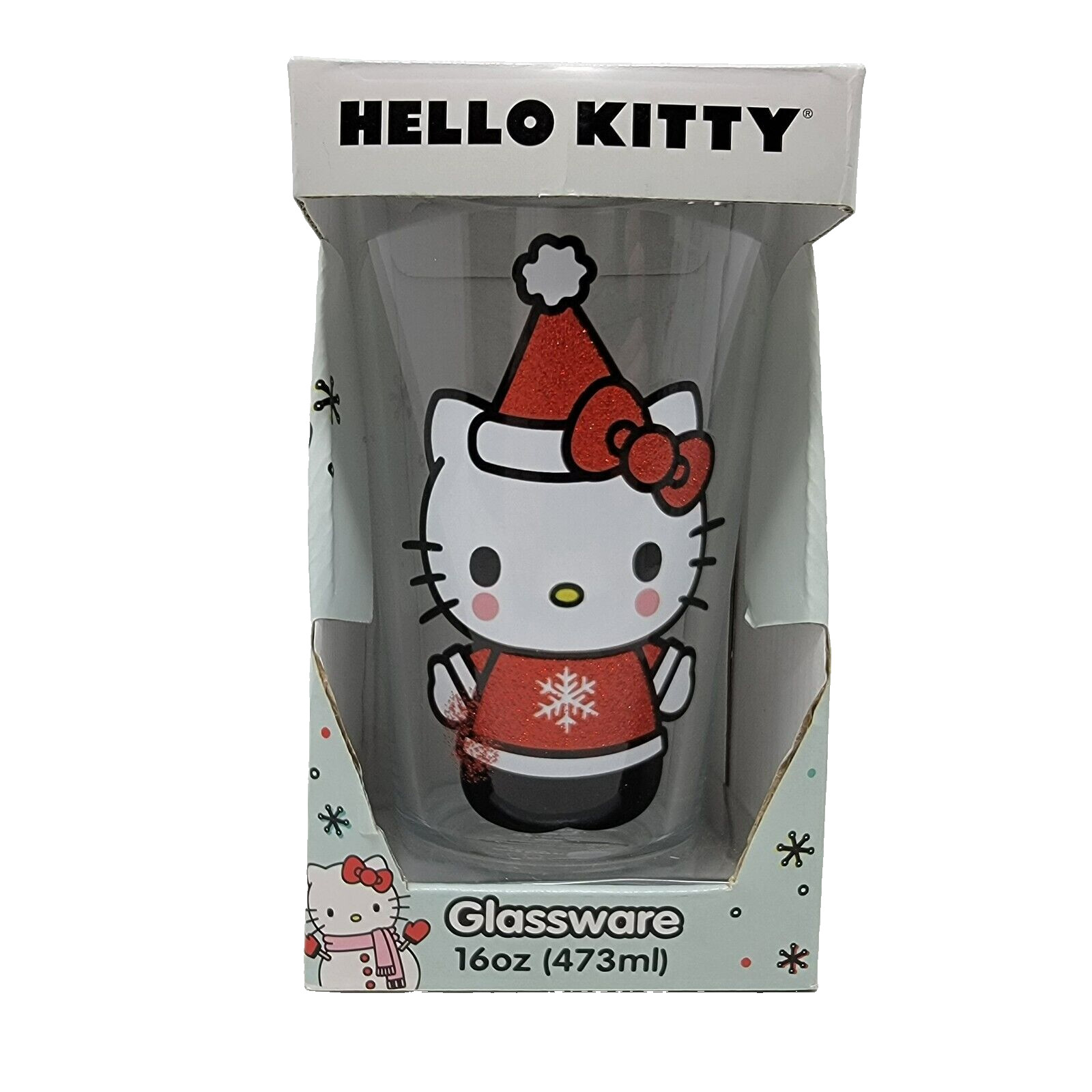 Hello Kitty 2023 Christmas Holiday Red Sparkly Santa 16 Oz Glass Limited Edition