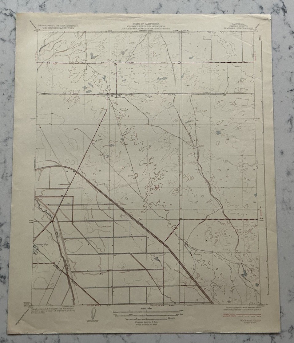 ANTIQUE JAMESAN CALIFORNIA GEOLOGICAL SURVEY TOPOGRAPHICAL MAP 1924 USGS