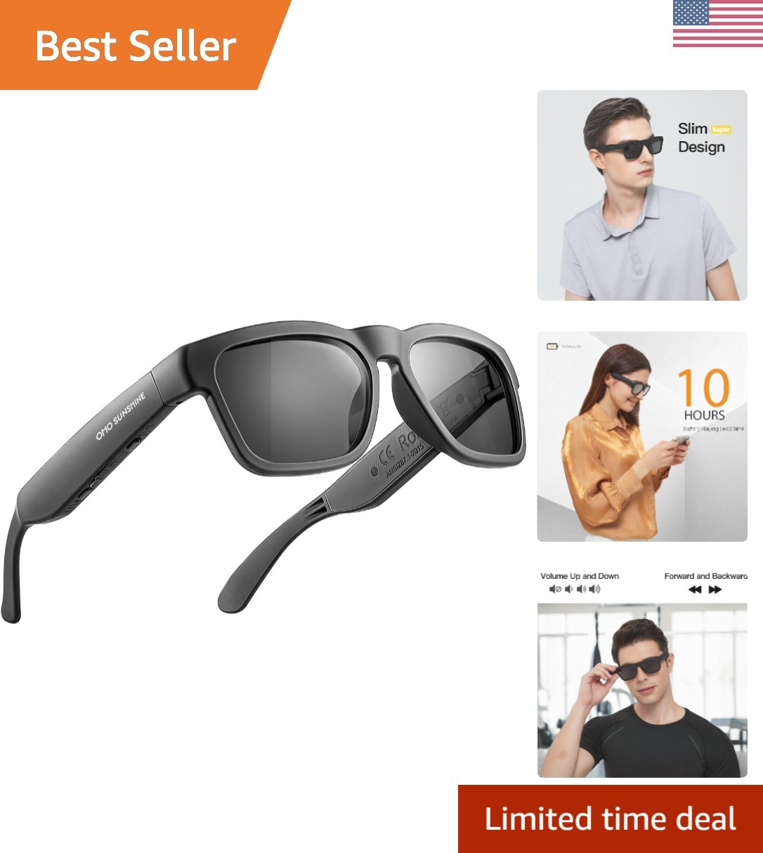 Athletic Polarized Sunglasses with Bluetooth Speaker and Voice Assistant - OhO